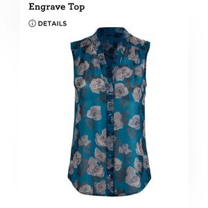 CAbi Blue and Black Floral Blouse